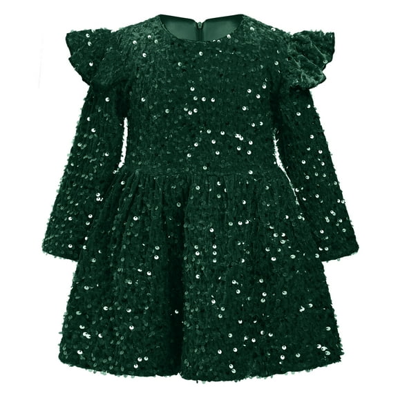 IDOPIP Toddler Baby Girls Sequin Velvet Tutu Dress Long Sleeve Princess Christmas Birthday Party Dresses