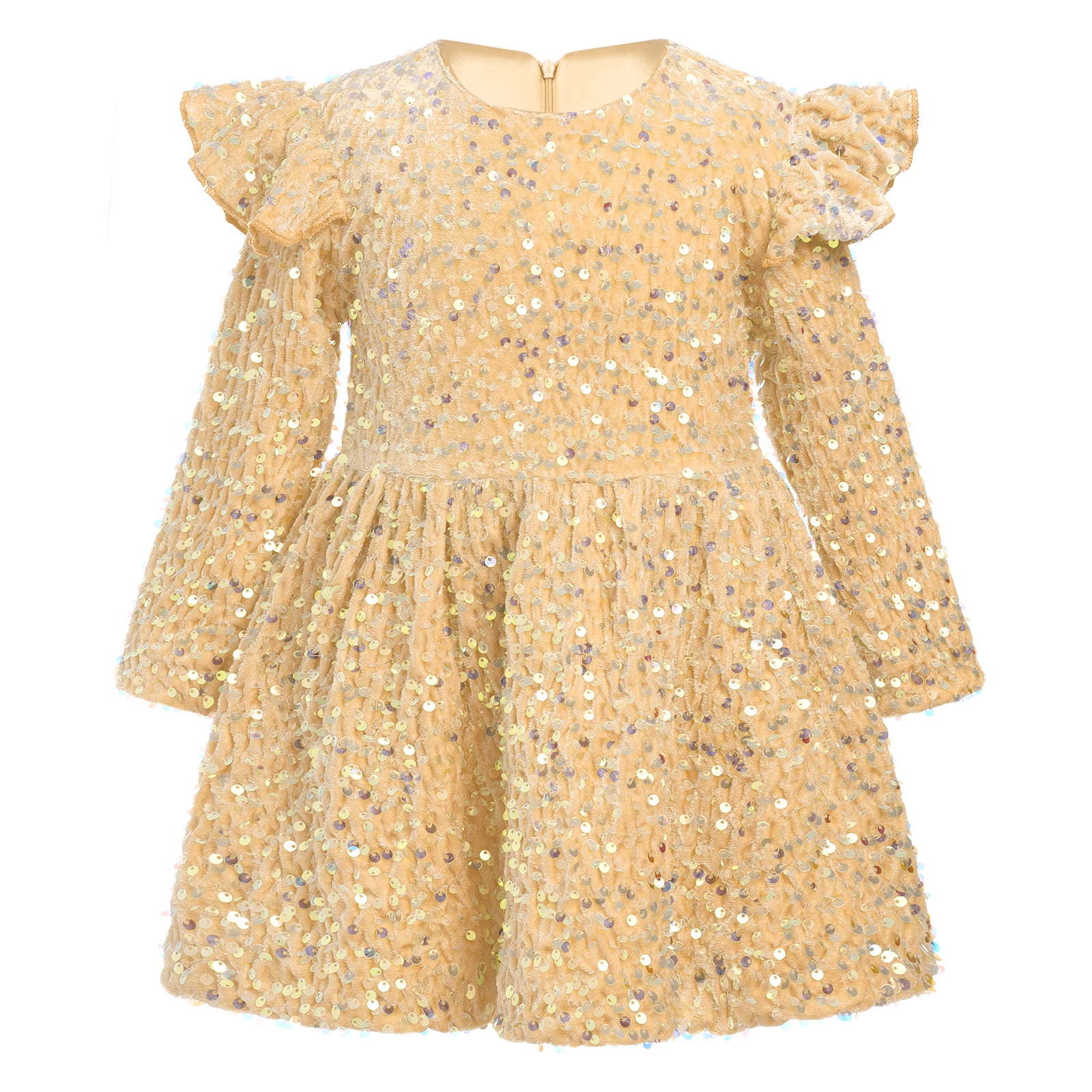 IDOPIP Toddler Baby Girls Sequin Velvet Tutu Dress Long Sleeve Princess