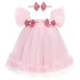 thumbnail image 1 of IDOPIP Toddler Baby Girls Sequins Bow Tie Tutu Dress Rainbow Ruffle Tulle Princess Dress with Headband, 1 of 7