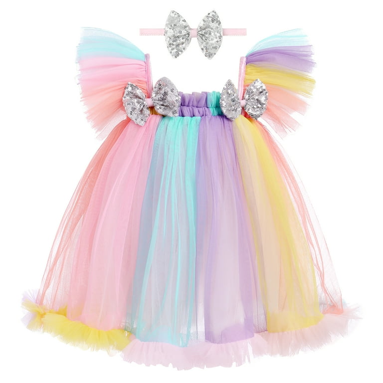 Rainbow Sequin Flutter Trim Tutu Dress Princess Dress Rainbow Sequin Flutter Trim Tutu Dress Princess Dress