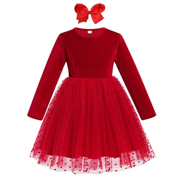 IDOPIP Toddler Baby Girls Velvet Tutu Tulle Dress Long Sleeve Xmas Wedding Party Fall Winter Dress