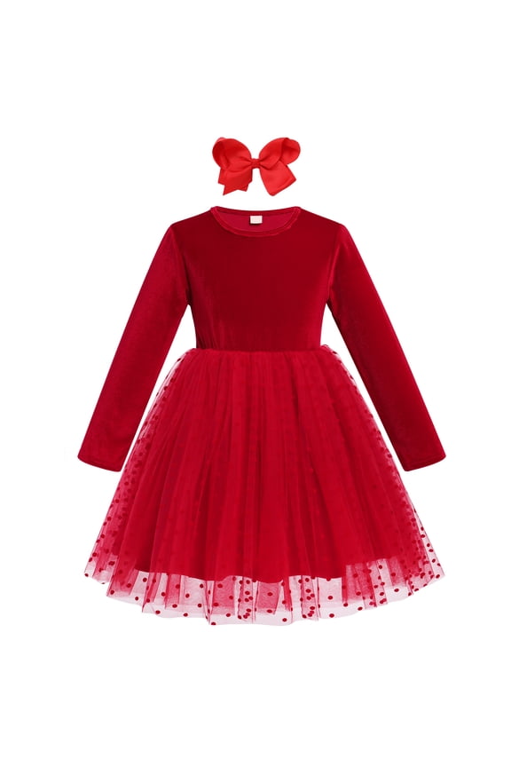 Toddler Baby Girls Velvet Tutu Tulle Dress Long Sleeve Xmas Wedding Party Fall Winter Dress