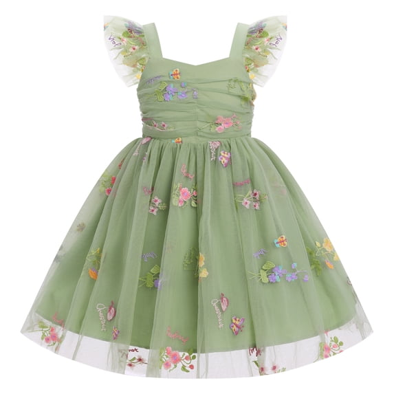 IDOPIP Toddler Flower Girls Baby Sleeveless Tulle Tutu Dress Birthday Dresses Smocked Back Pageant Formal Princess Ball Gown Party Wedding Guest Outfit Prom 12-18 Months Sage Green