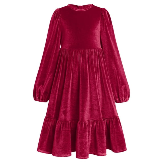 IDOPIP Toddler Girl Vintage Velvet Dress Wedding Christmas Party Dress Long Sleeve Fall Winter Clothes