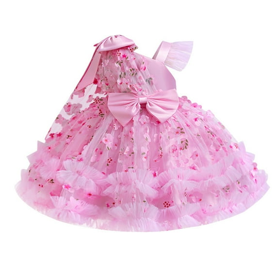 IDOPIP Toddler Girls Pageant Dress 3D Flower Tulle Tutu Dress Wedding Princess Birthday Party Prom Gown 9M-6Y