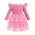 thumbnail image 1 of IDOPIP Toddler Girls Sequins Velvet Tutu Dress Glitter Christmas Tiered Mesh Dress 9-12 Month Pink, 1 of 8