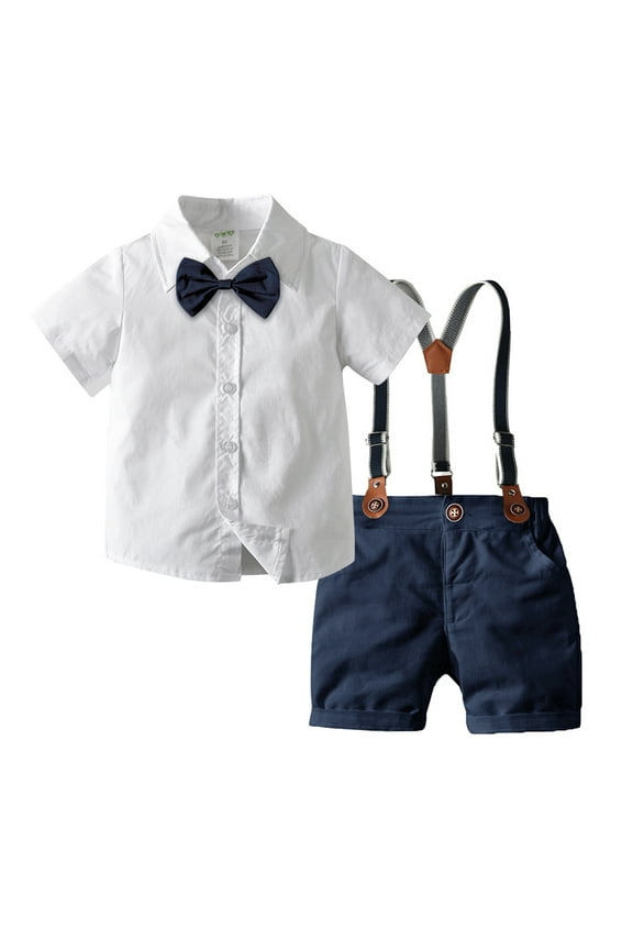 Toddler Kids Baby Boys Formal Suit Bowtie Shirt + Suspender Shorts Pants Gentleman Outfit