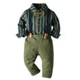 thumbnail image 1 of IDOPIP Toddler Kids Baby Boys Gentleman Outfit Striped Shirt with Bowtie + Long Suspender Pants Overalls Clothes Wedding Baptism Formal Suit, 1 of 11