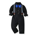 thumbnail image 1 of IDOPIP Toddler Kids Baby Boys Gentleman Outfit Striped Shirt with Bowtie + Long Suspender Pants Overalls Clothes Wedding Baptism Formal Suit, 1 of 11