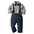 thumbnail image 1 of IDOPIP Toddler Kids Baby Boys Gentleman Outfit Striped Shirt with Bowtie + Long Suspender Pants Overalls Clothes Wedding Baptism Formal Suit, 1 of 11