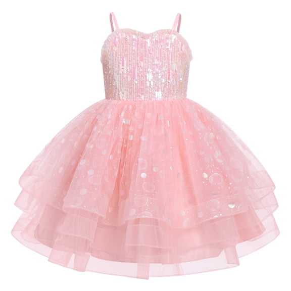 IDOPIP Toddler Kids Girls Fairy Dress Sparkle Sequins Tulle Pageant Party Birthday Princess Outfit 2-10T