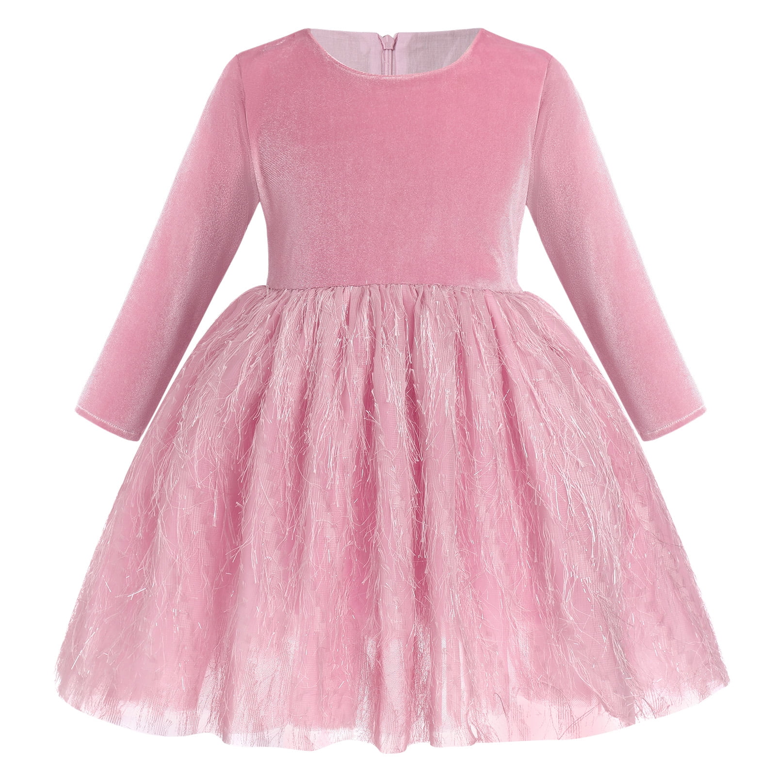 pink velvet christmas dress IDOPIP Toddler Kids Girls Shiny Long Sleeve Fall Winter Dresses 90 Wrap dress