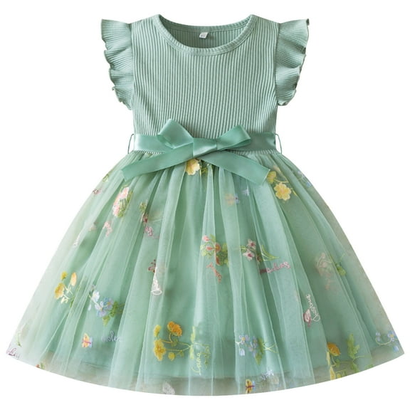 IDOPIP Toddlers Girls Tutu Dress Ruffle Sleeve Sequins Tulle Dress Party Birthday Princess Dresses 1-5Years