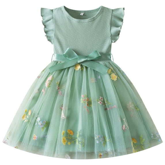 IDOPIP Toddlers Girls Tutu Dress Ruffle Sleeve Sequins Tulle Dress Party Birthday Princess Dresses 1-5Years