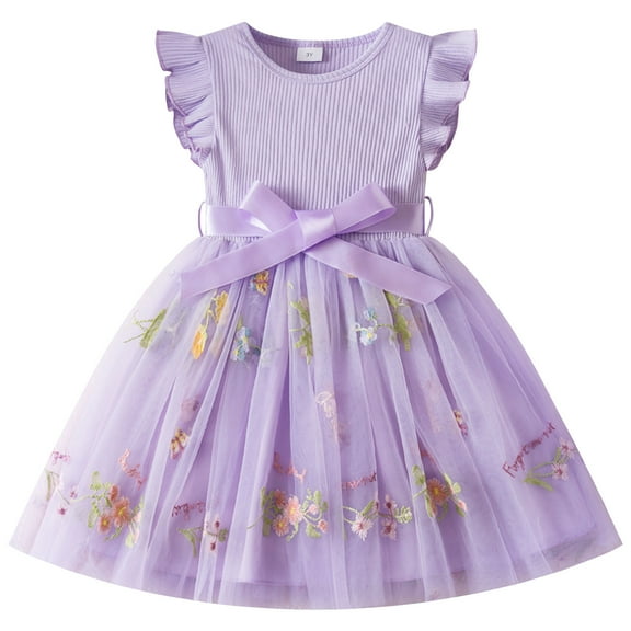 IDOPIP Toddlers Girls Tutu Dress Ruffle Sleeve Sequins Tulle Dress Party Birthday Princess Dresses 1-5Years