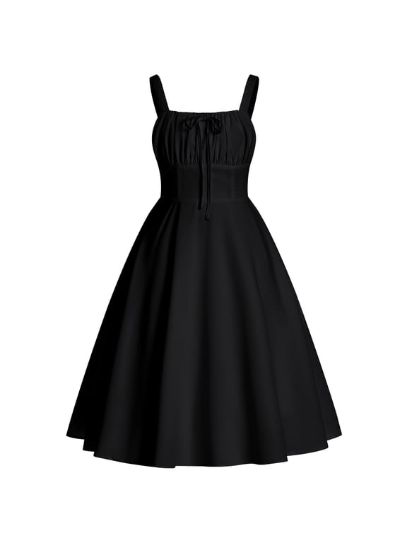 Tween Girls Long Corset Dress for Middle School Dance Party Summer Vacation Sundresses Holiday Junior Dresses Teen Smocked Homecoming Prom Dress 15-16 Years Black