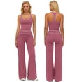 thumbnail image 1 of IDOPIP Two Piece Workout Sets for Women Racerback Compression Contrast Tank Top Matching High Waist Wide Leg Yoga Jogger Tummy Control Bell Bottom Flare Pants Pilates Running Outfits, 1 of 6