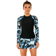 IDOPIP Women 2 PC Rash Guard Long Sleeve Swimsuits Swim Shirt with Shorts Set Surf Bathing Suits