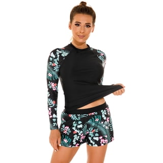 IDOPIP Women 2 PC Rash Guard Long Sleeve Swimsuits Swim Shirt with Shorts Set Surf Bathing Suits