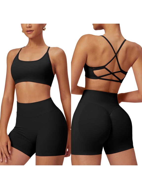 Women 2 Piece Seamless Backless Yoga Sport Sets High Waist Shorts and Sports Bra Gym Athletic Clothing Workout Outfits