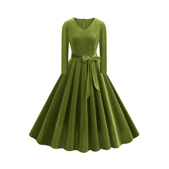 IDOPIP Women 3/4 Sleeve Velvet Vintage Tea Dress Formal Cocktail Wedding Midi V-Neck Party Dress
