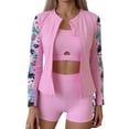 thumbnail image 1 of IDOPIP Women 3 Piece Rash Guard - Long Sleeve Swimsuit Built in Bra Swim Shirt Zip Bathing Suit with Shorts S-2XL, 1 of 8