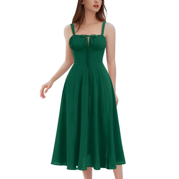 IDOPIP Women Floral Midi Corset Dress Boho Flowy Slit Lace Up Dresses Flowy Slit Bustier Dresses