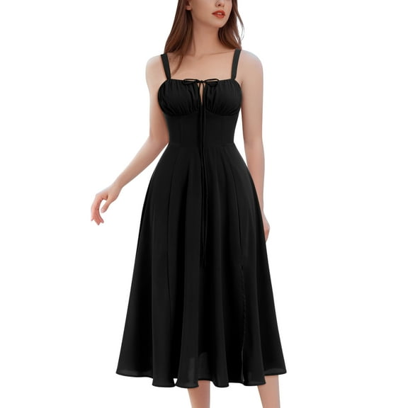 IDOPIP Women Floral Midi Corset Dress Boho Flowy Slit Lace Up Dresses Flowy Slit Bustier Dresses