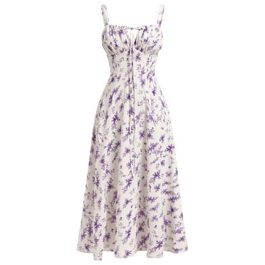 IDOPIP Women Floral Midi Corset Dress Boho Flowy Slit Lace Up Dresses Flowy Slit Bustier Dresses
