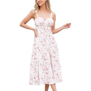 IDOPIP Women Floral Corset Spaghetti Strap Casual Sundress 2026 Summer Square Neck Boho Flowy Midi Slit Dress