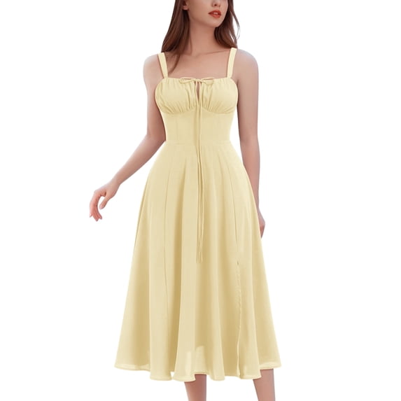 IDOPIP Women Floral Corset Spaghetti Strap Casual Sundress 2026 Summer Boho Flowy Midi Slit Dress
