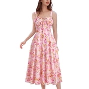 Women Floral Corset Spaghetti Strap Casual Sundress 2026 Summer Square Neck Boho Flowy Midi Slit Dress deal from Walmart