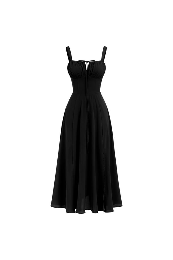 Women Floral Midi Corset Dress Boho Flowy Slit Lace Up Dresses Flowy Slit Bustier Dresses