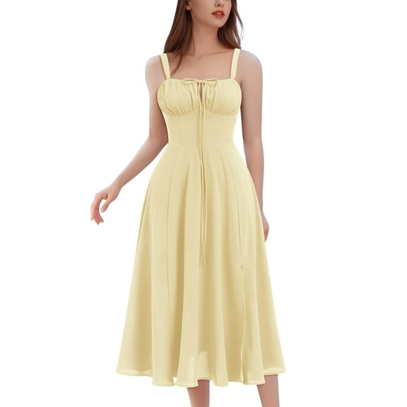 IDOPIP Women Floral Midi Corset Dress Boho Flowy Slit Lace Up Dresses Flowy Slit Bustier Dresses