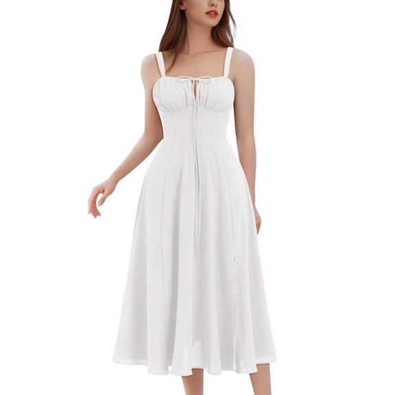 IDOPIP Women Floral Midi Corset Dress Boho Flowy Slit Lace Up Dresses Flowy Slit Bustier Dresses