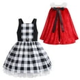 thumbnail image 1 of IDOPIP Women Kids Baby Girls Christmas Party Dress Xmas Red Plaid Tutu Dress with Hooded Cloak Cape Family Matching Costume 4-5 Years White Kids, 1 of 10