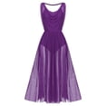 thumbnail image 1 of IDOPIP Women Lyrical Modern Contemporary Dance Costume Leotard V-Neck Backless Split Tulle Skirt Flowy Overlay Dress L Purple, 1 of 7