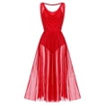thumbnail image 1 of IDOPIP Women Lyrical Modern Contemporary Dance Costume Leotard V-Neck Backless Split Tulle Skirt Flowy Overlay Dress L Red, 1 of 7