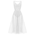 thumbnail image 1 of IDOPIP Women Lyrical Modern Contemporary Dance Costume Leotard V-Neck Backless Split Tulle Skirt Flowy Overlay Dress M White, 1 of 7