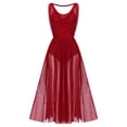 thumbnail image 1 of IDOPIP Women Lyrical Modern Contemporary Dance Costume Leotard V-Neck Backless Split Tulle Skirt Flowy Overlay Dress M Wine Red, 1 of 7