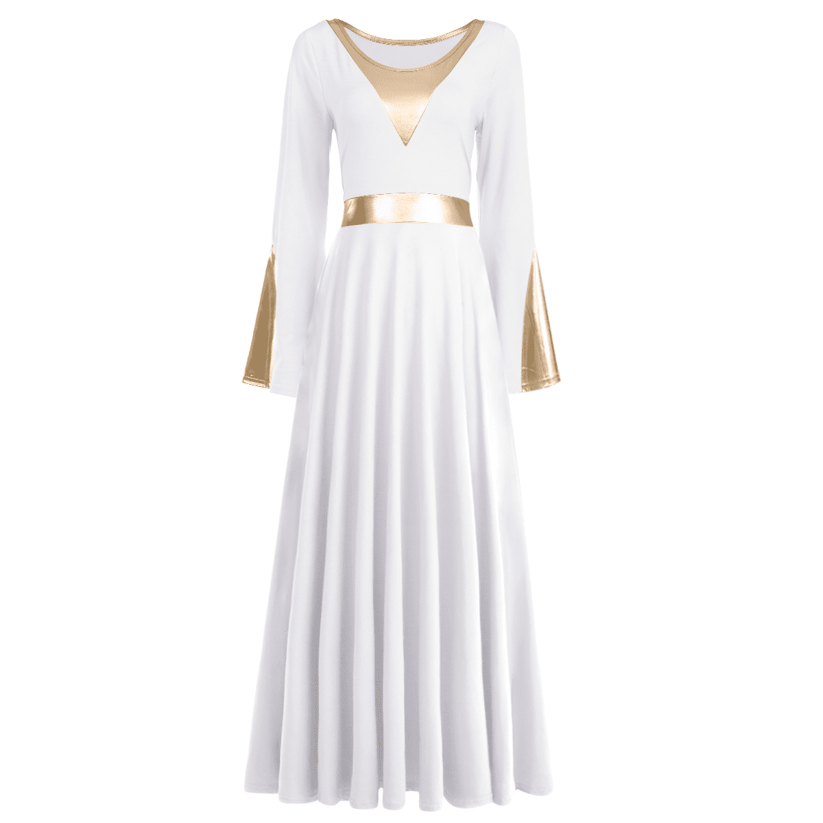 Alvivi Big Girls Metallic Liturgical Praise Dance Dress Church Robe Color Block Worship Dancewear White 14
