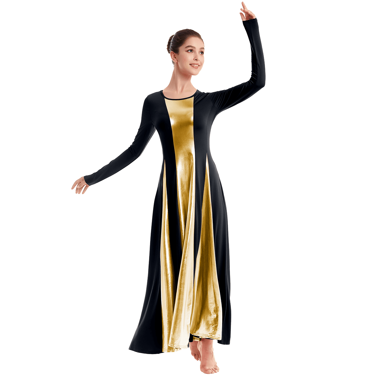 IDOPIP Women Metallic Praise Dance Dress Liturgical Church Worship