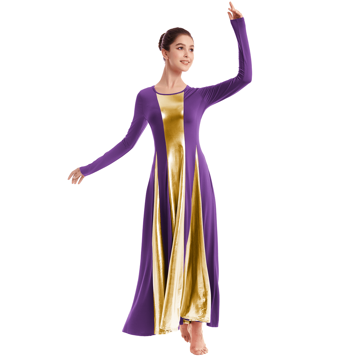IDOPIP Women Metallic Praise Dance Dress Liturgical Church Worship