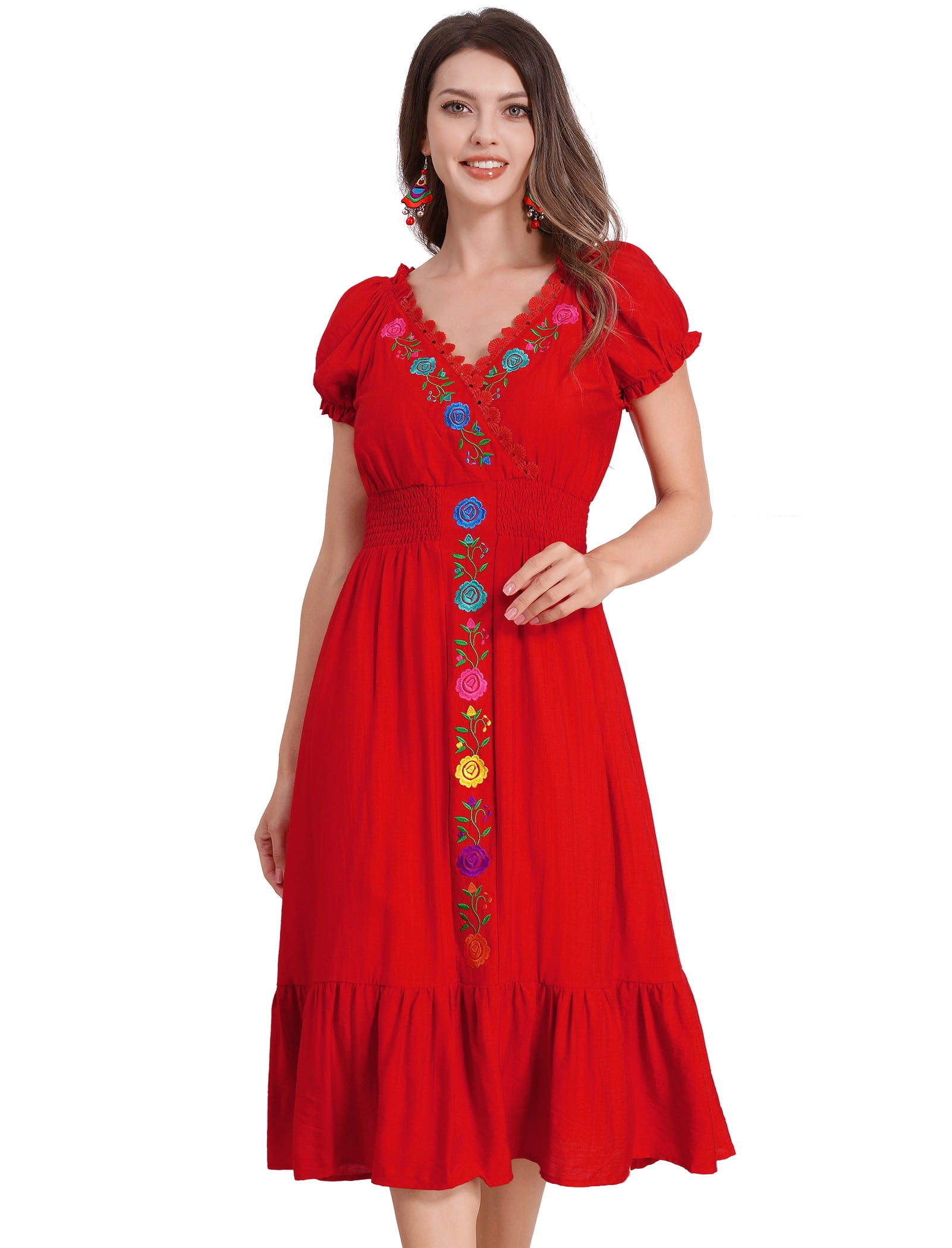white christmas dresses Mexican Embroidered Dress 100% Cotton – Rosies Market Y Mas