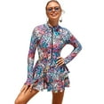 thumbnail image 1 of IDOPIP Women One Piece Rash Guard Set Long Sleeve Swimsuits Zip Front Swim Shirt Dress with Shorts, 1 of 8