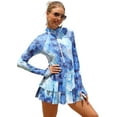 thumbnail image 1 of IDOPIP Women One Piece Rash Guard Set Long Sleeve Swimsuits Zip Front Swim Shirt Dress with Shorts, 1 of 7
