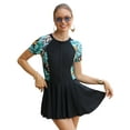 thumbnail image 1 of IDOPIP Women Short Sleeve One Piece Rash Guard Modest Swimsuits Dress Zipper Bathing Suit Skirt with Short, 1 of 7