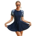 thumbnail image 1 of IDOPIP Women Short Sleeve One Piece Rash Guard Modest Swimsuits Dress Zipper Bathing Suit Skirt with Short, 1 of 7