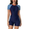 thumbnail image 1 of IDOPIP Women Short Sleeve Rash Guard One Piece Boyleg Swimsuit Zipper Surfing Bathing Suit UPF 50+, 1 of 7