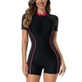 thumbnail image 1 of IDOPIP Women Short Sleeve Rash Guard One Piece Boyleg Swimsuit Zipper Surfing Bathing Suit UPF 50+, 1 of 8
